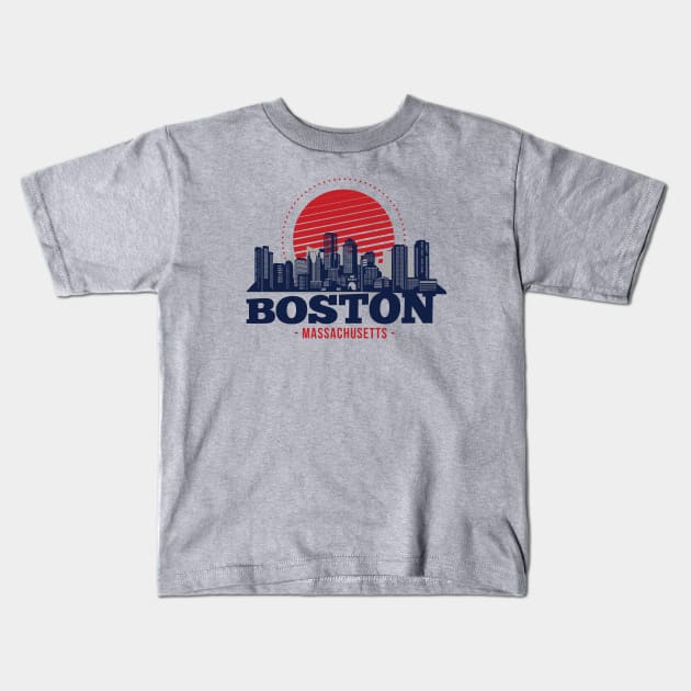 Retro Boston, Massachusetts Skyline Kids T-Shirt by SLAG_Creative